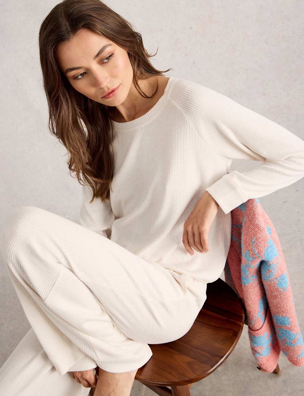 White Stuff Jersey Ribbed Pyjama Top White