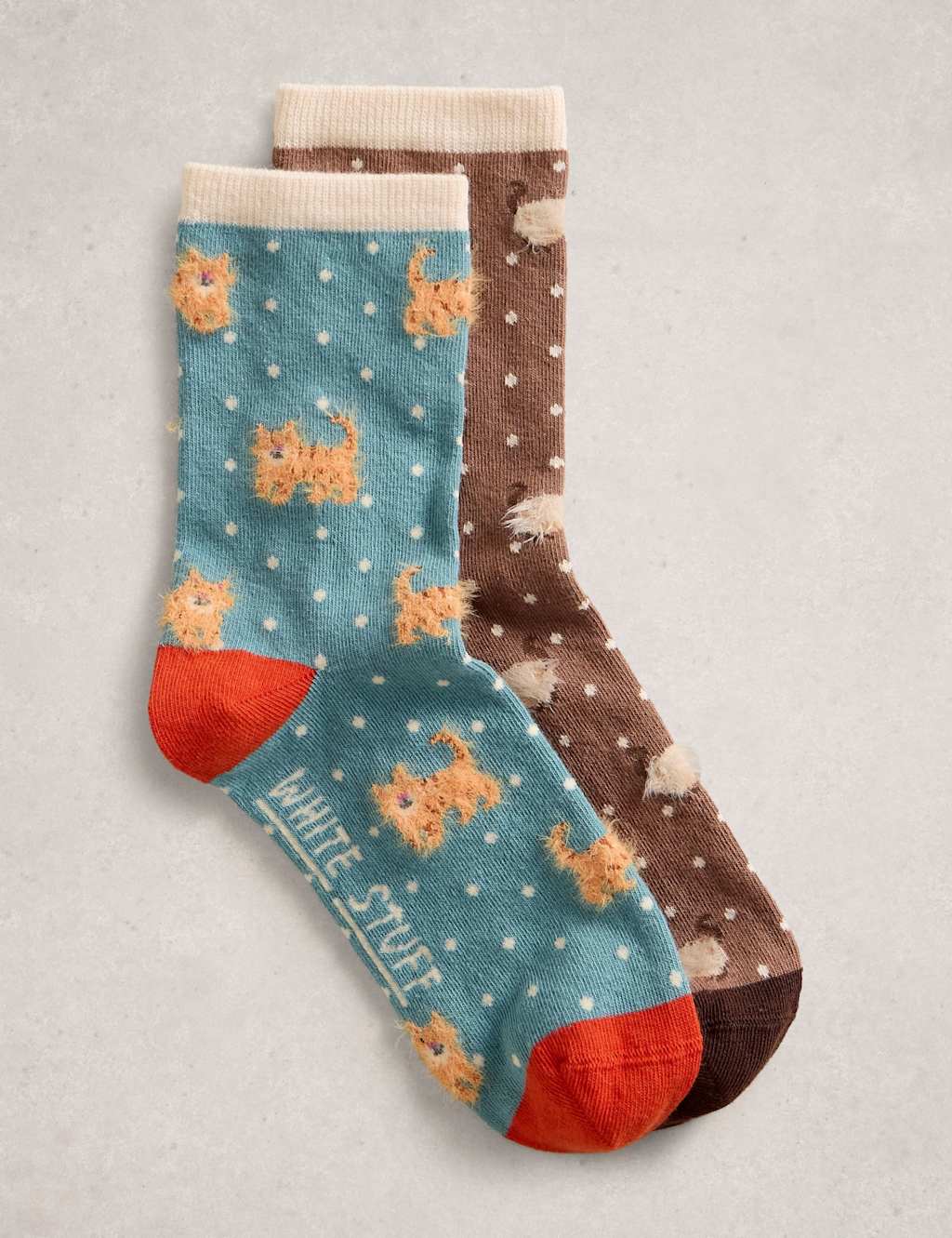 White Stuff Women's 2 Pack Cotton Rich Cat Ankle High Socks - 3-5 - Natural Mix - Available at M&S