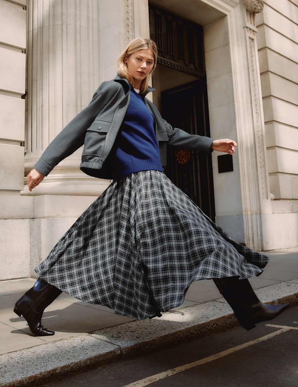 Albaray Women's Plaid Checked Midi Full A-Line Skirt - 14 - Grey Mix - Available at M&S
