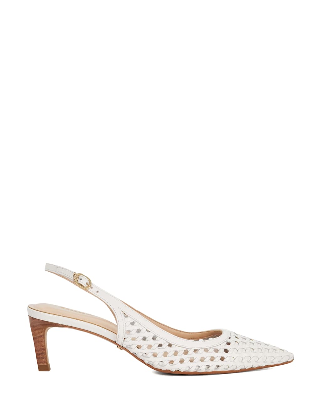 Leather Woven Kitten Heel Slingback Shoes