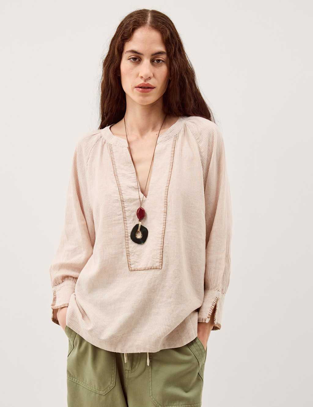 Monsoon Women's Linen Rich Striped Top - Medium - Natural Mix - Available at M&S