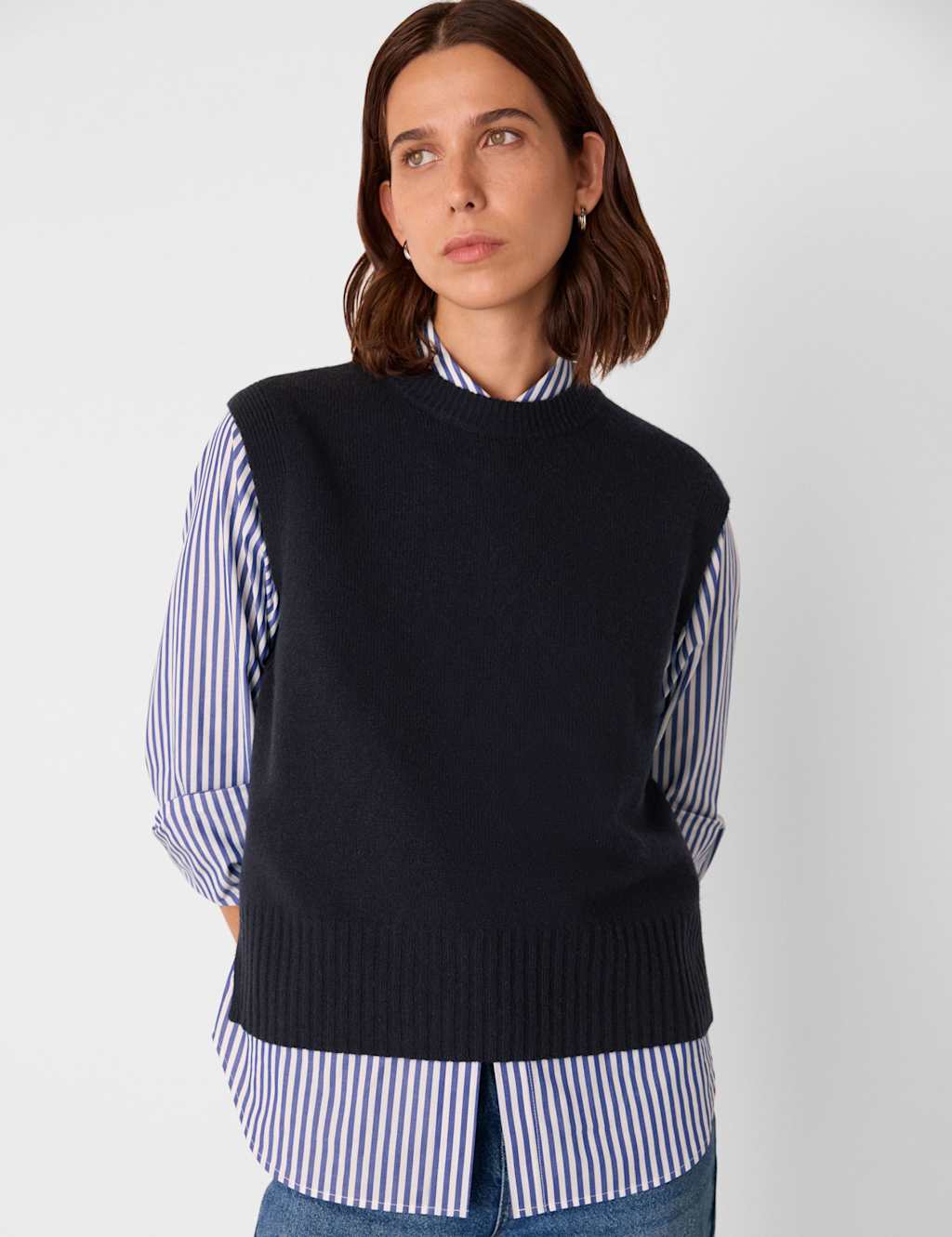 Whistles Pure Wool Crew Neck Vest Top Navy