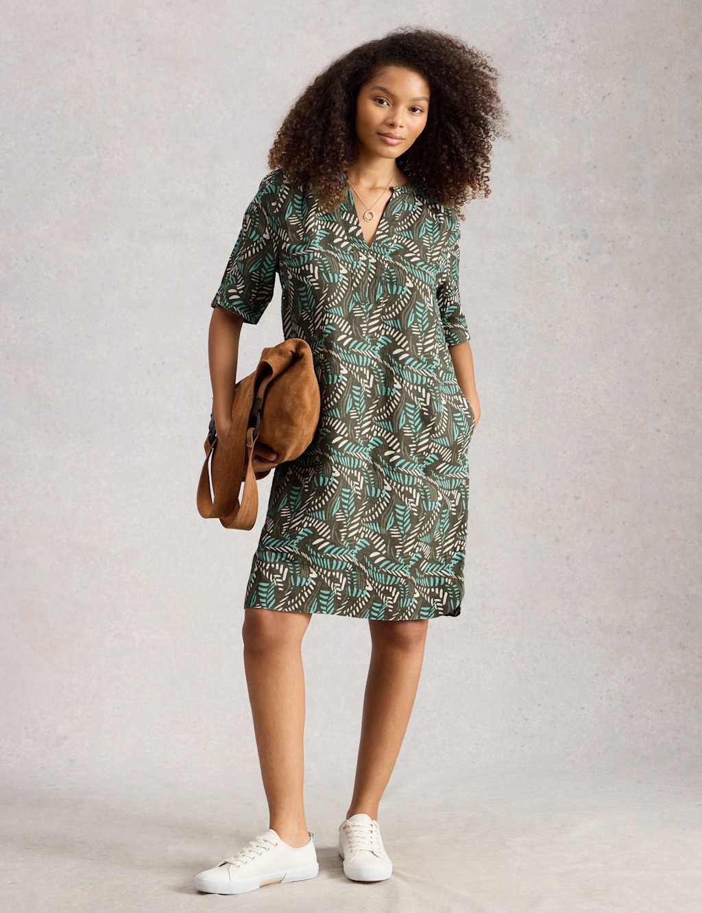 White Stuff Women's Pure Linen Knee Length Relaxed Tea Dress - 16 - Green Mix - Available at M&S