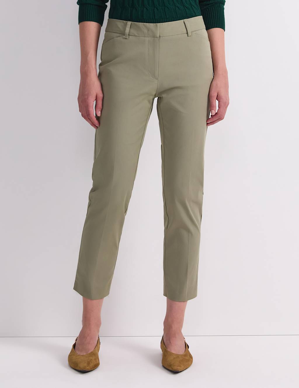 Sportscraft Women's Cotton Rich Slim Fit Cropped Trousers - 8 - Green - Available at M&S