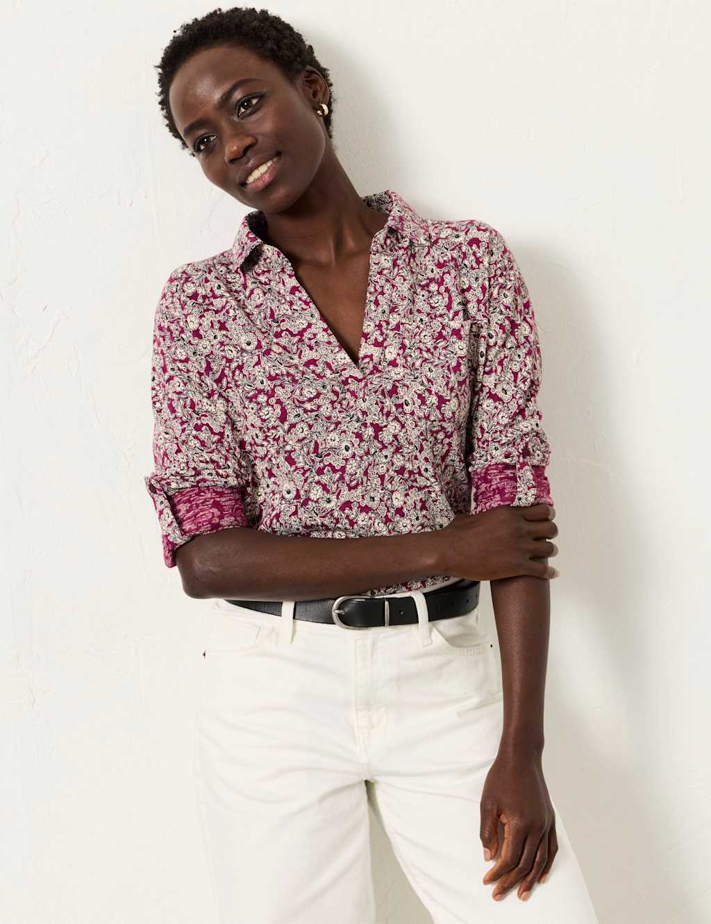 Fatface Women's Modal Blend Jersey Floral Relaxed Shirt - 12 - Purple Mix - Available at M&S