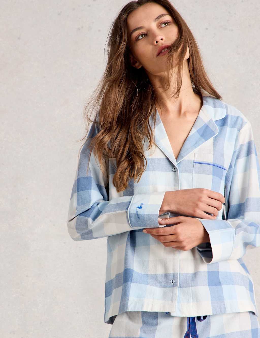 White Stuff Pure Cotton Checked Lounge Shirt Blue