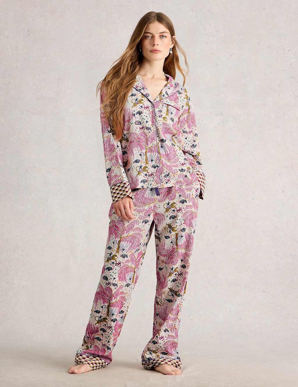 White Stuff Cotton Rich Floral Pyjama Bottoms Natural Mix