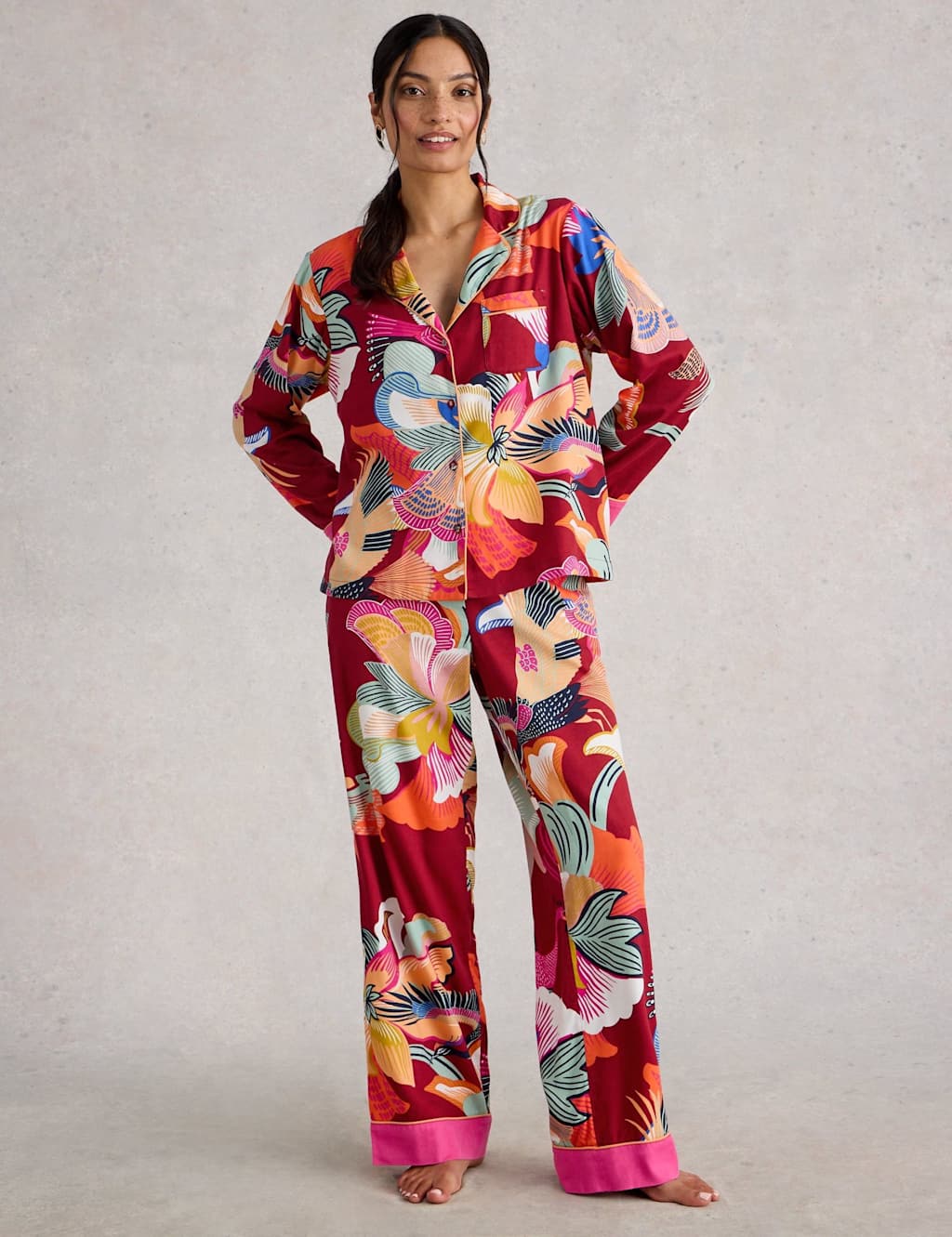 White Stuff Cotton Rich Printed Pyjama Top Red Mix