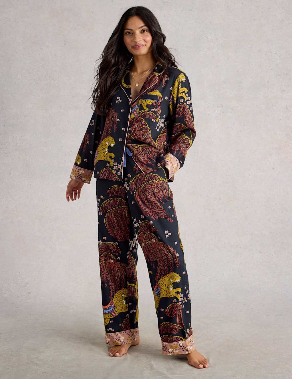 White Stuff Cotton Rich Printed Pyjama Top Black Mix