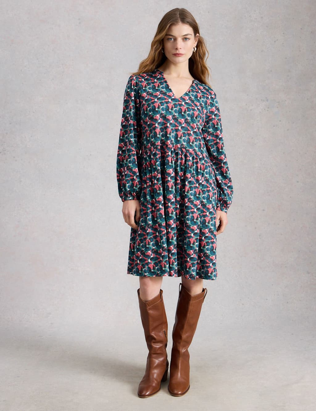 White Stuff Women's Cotton Blend Notch Neck Floral Tea Dress - 12 - Blue Mix - Available at M&S