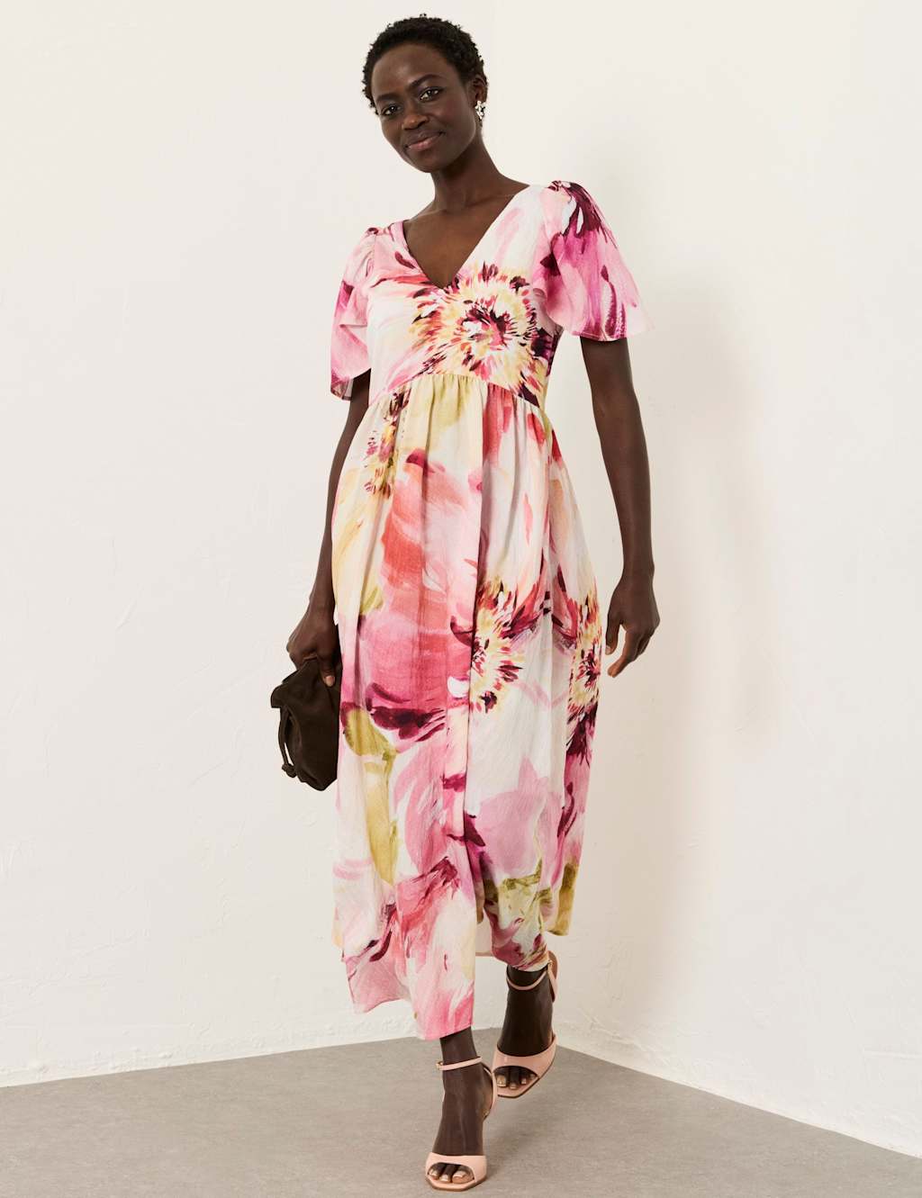 Fatface Women's Floral V-Neck Midi Waisted Dress - 24 - Ivory Mix - Available at M&S