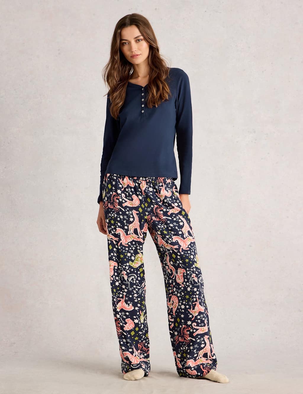 White Stuff Cotton Rich Henley Pyjama Top Navy