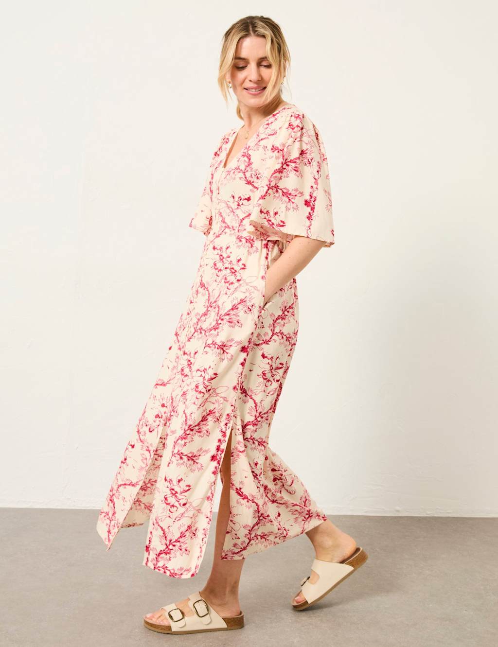 Fatface Women's Floral V-Neck Midi Tea Dress - 18 - Ivory Mix - Available at M&S