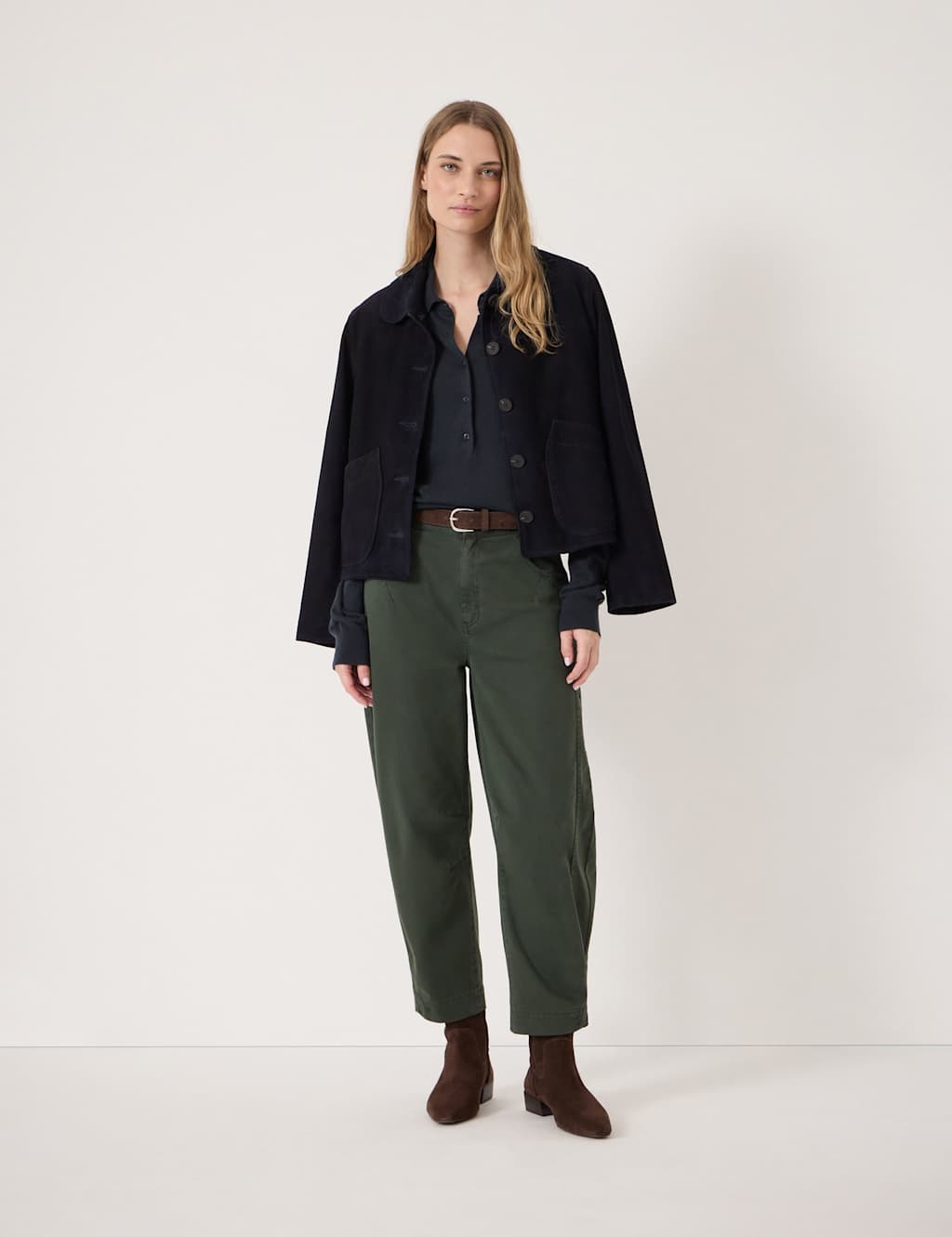 Hush Women's Cotton Rich Barrel Leg Ankle Grazer Trousers - 14 - Dark Green - Available at M&S
