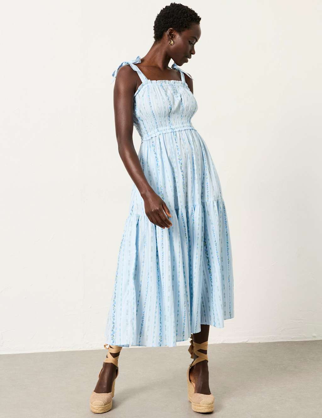 Fatface Women's Pure Cotton Striped Midi Waisted Dress - 22 - Blue Mix - Available at M&S