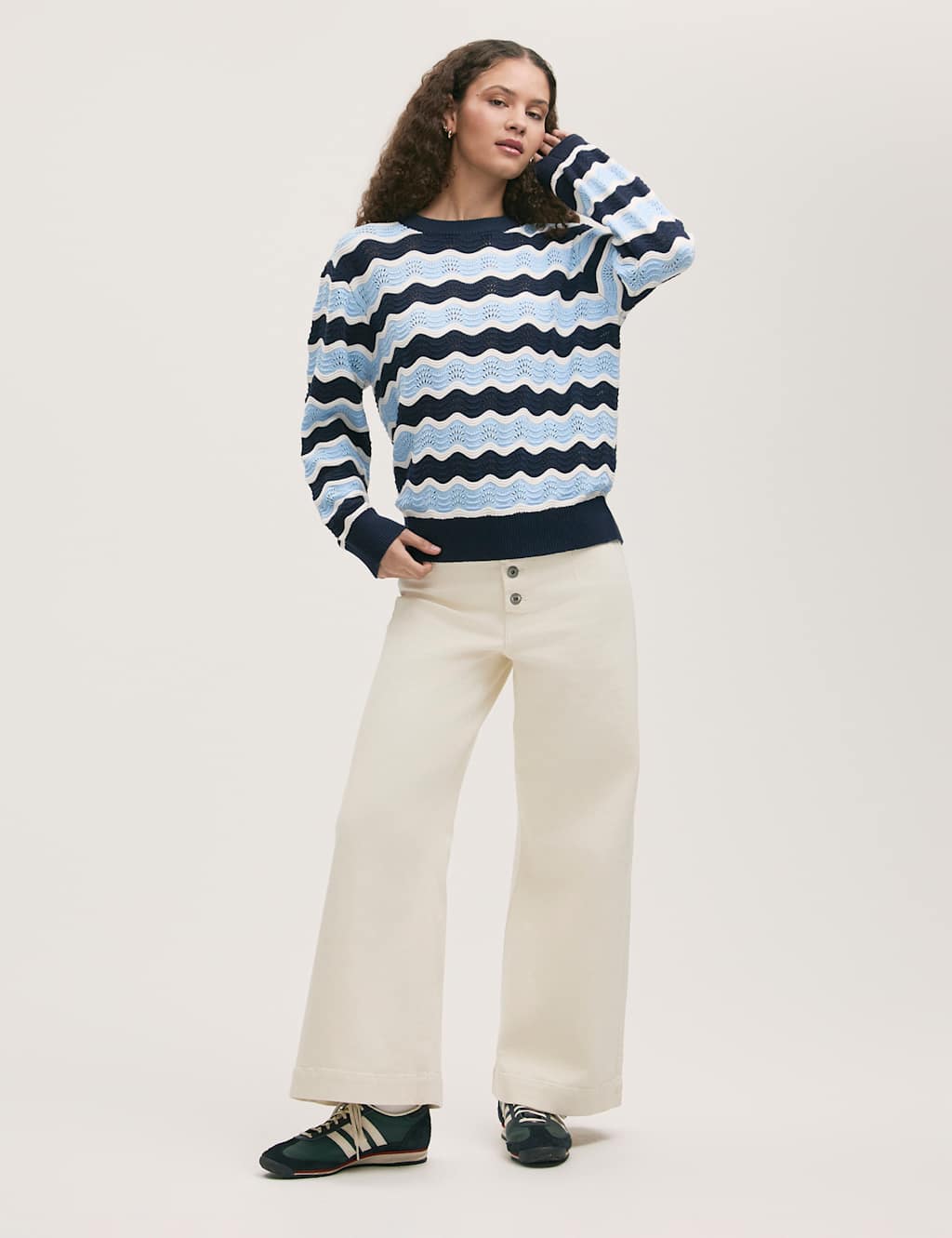 Pure Cotton Striped Crew Neck Jumper