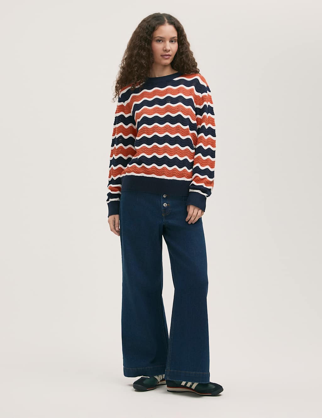 Pure Cotton Striped Crew Neck Jumper