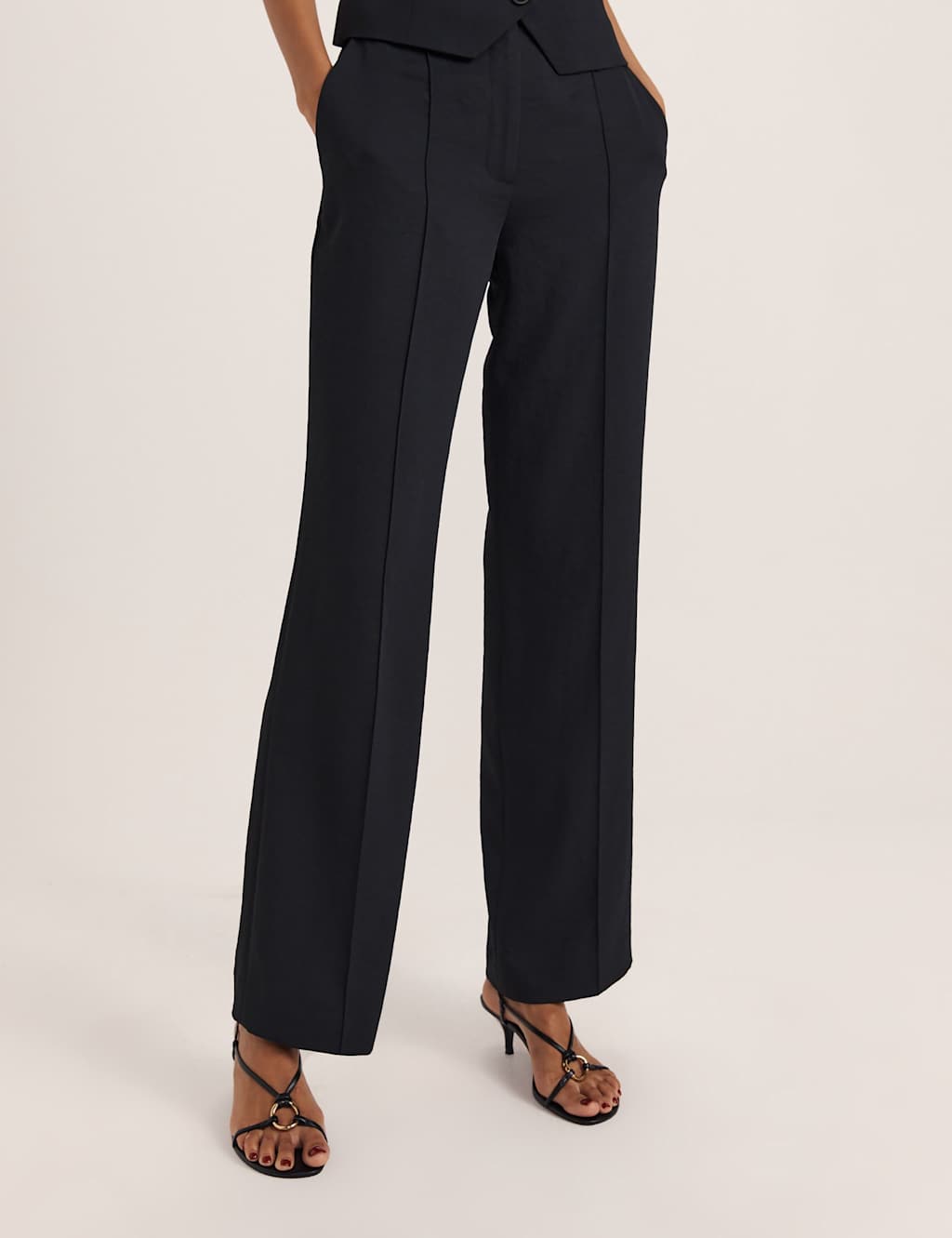 Saba Women's Pintuck Wide Leg Trousers - 14 - Black - Available at M&S