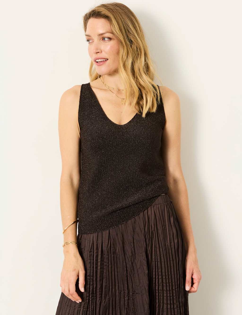 Fatface Women's Sparkly V-Neck Vest Top - 18 - Bronze - Available at M&S