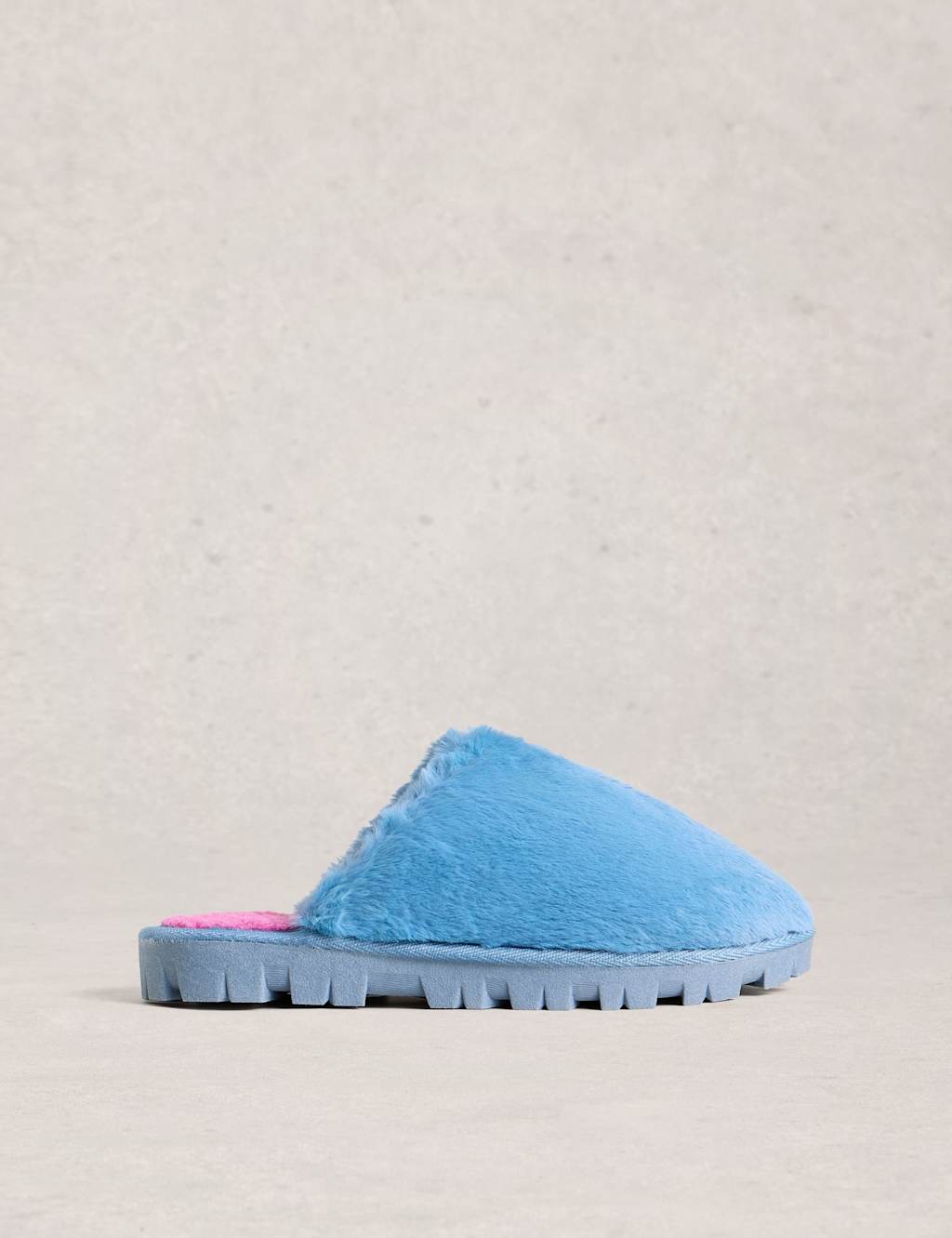 White Stuff Faux Fur Round Toe Mule Slippers Blue