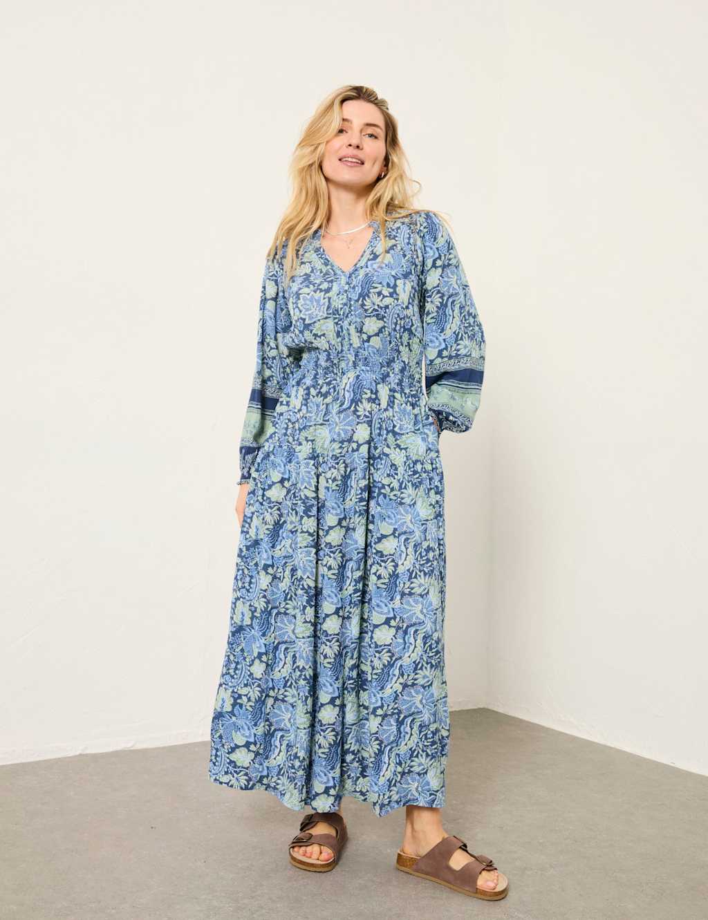 Fatface Women's Paisley V-Neck Midi Tea Dress - 16 - Navy Mix - Available at M&S