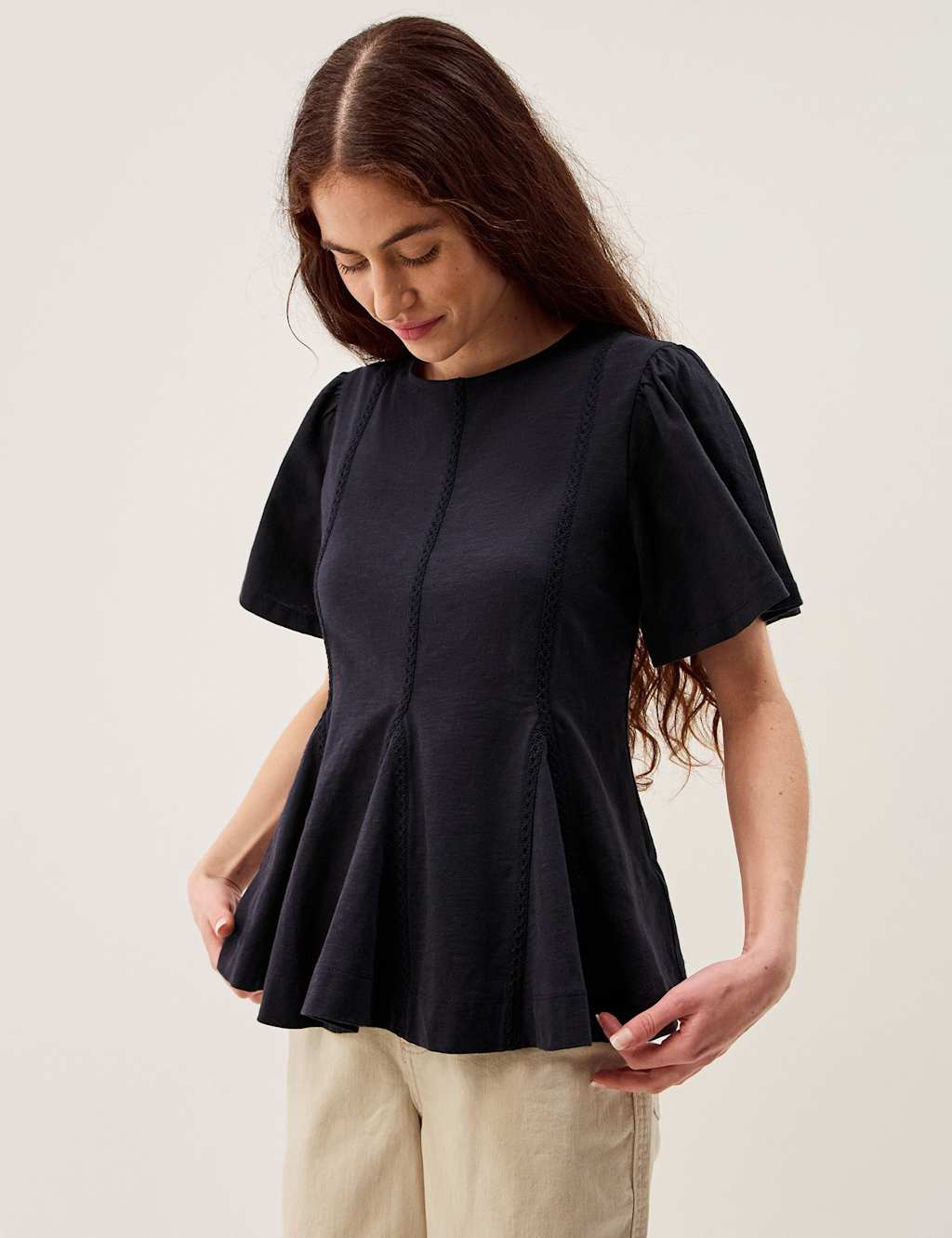 Monsoon Women's Pure Cotton Peplum Top - XX Large - Navy - Available at M&S
