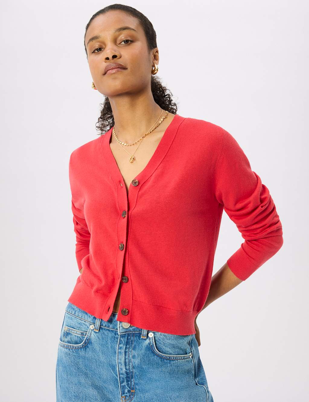 Whistles Women's Pure Linen V-Neck Button Front Cardigan - Medium - Red - Available at M&S