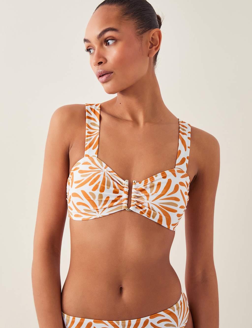 Printed Padded Ring Detail Bikini Top