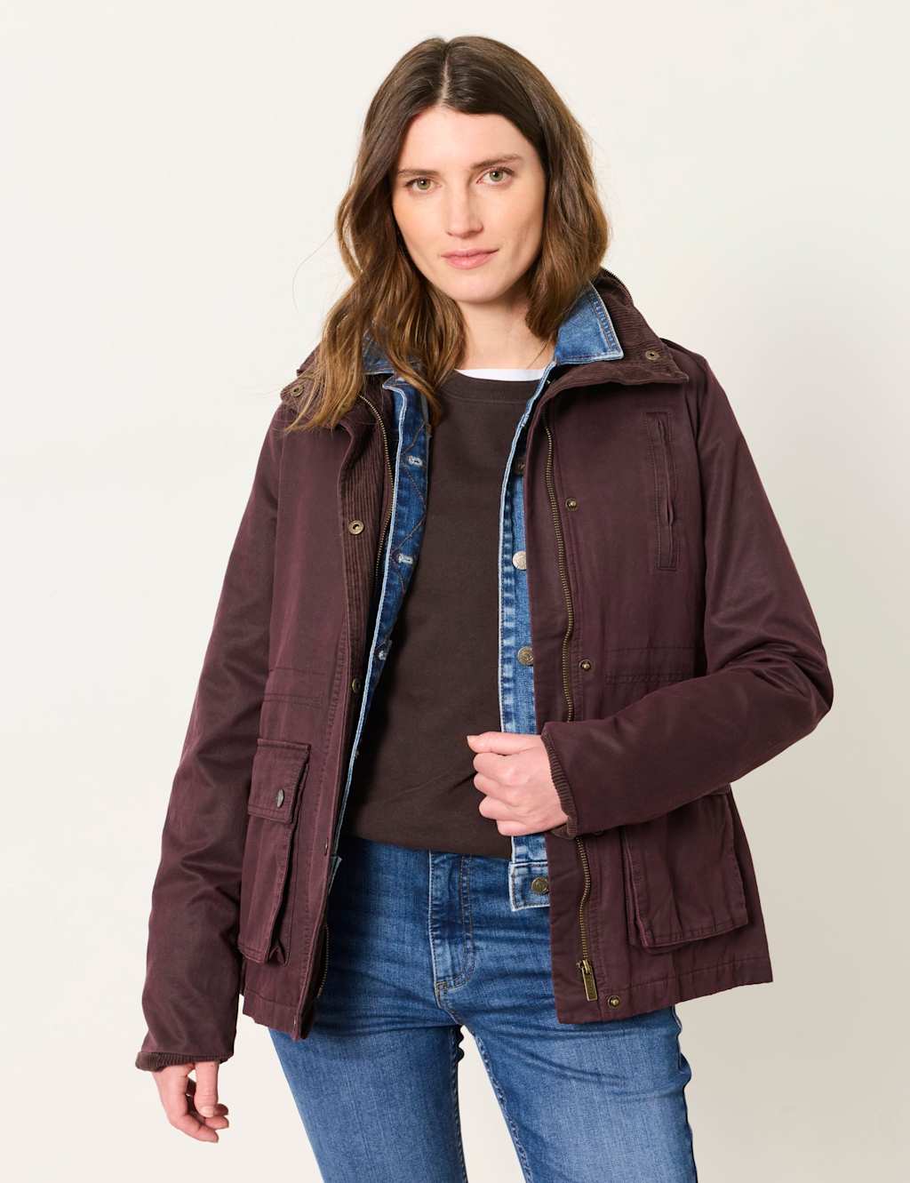 Fatface Women's Cotton Rich Funnel Neck Utility Jacket - 12 - Plum - Available at M&S