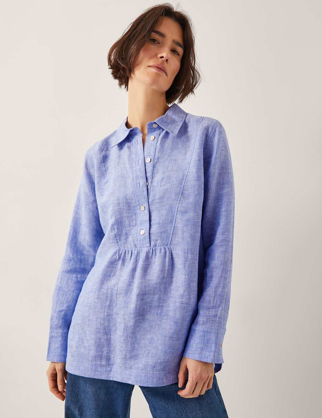 Pure Linen Collared Button Front Shirt