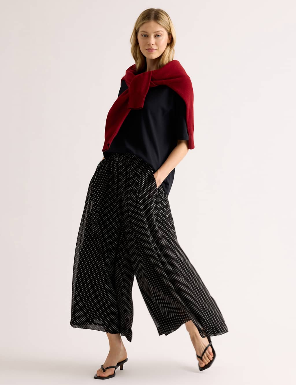 Albaray Women's Polka Dot Wide Leg Culottes - 8 - Black Mix - Available at M&S