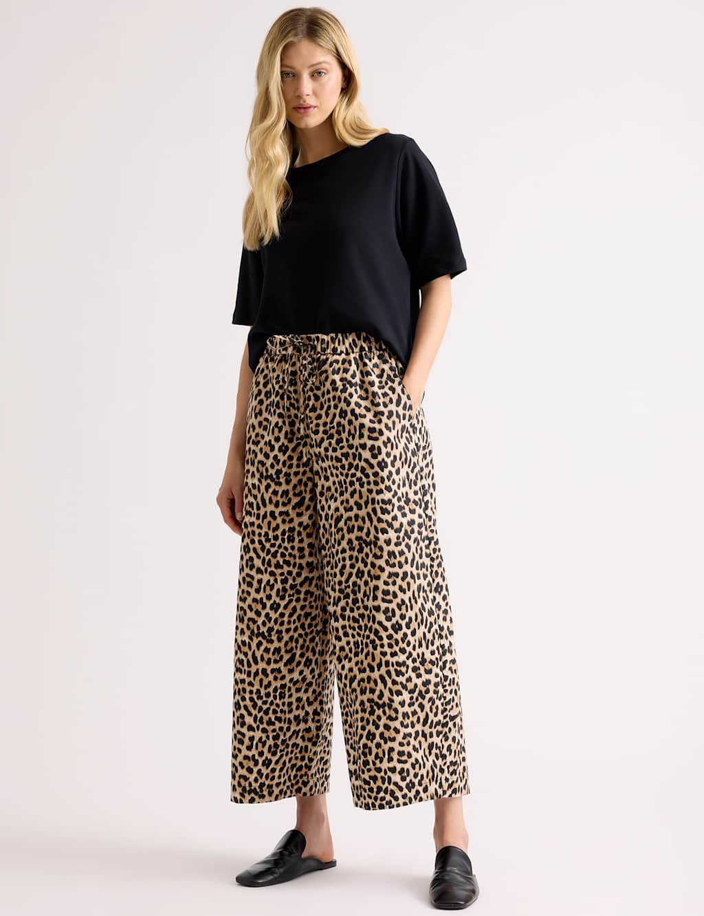 Albaray Women's Pure Cotton Animal Print Barrel Leg Trousers - 12 - Brown Mix - Available at M&S