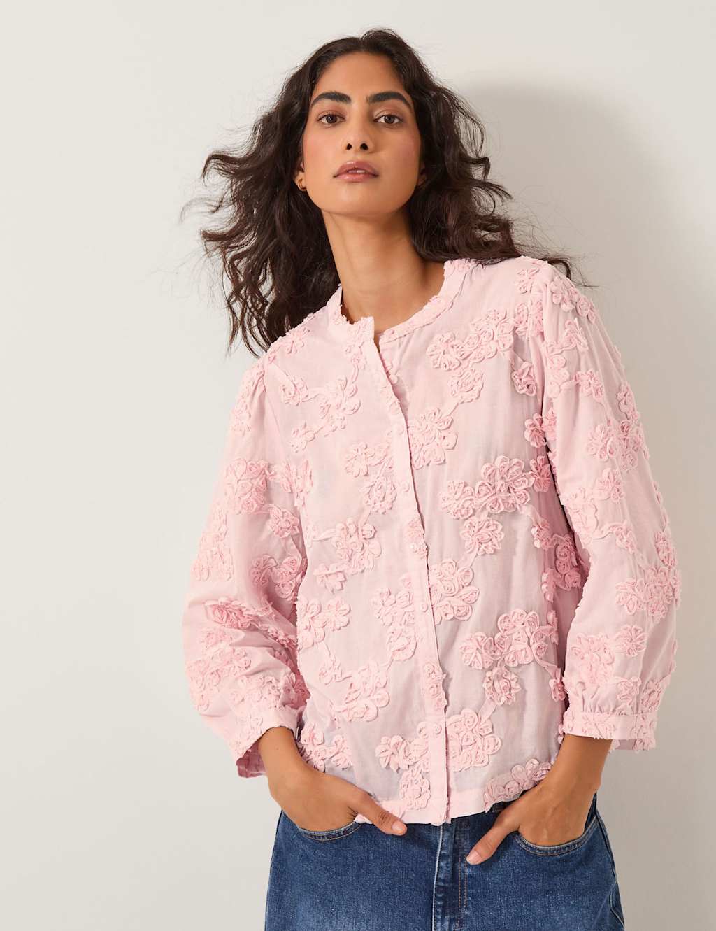 Monsoon Pure Cotton Applique Floral Top? Blush