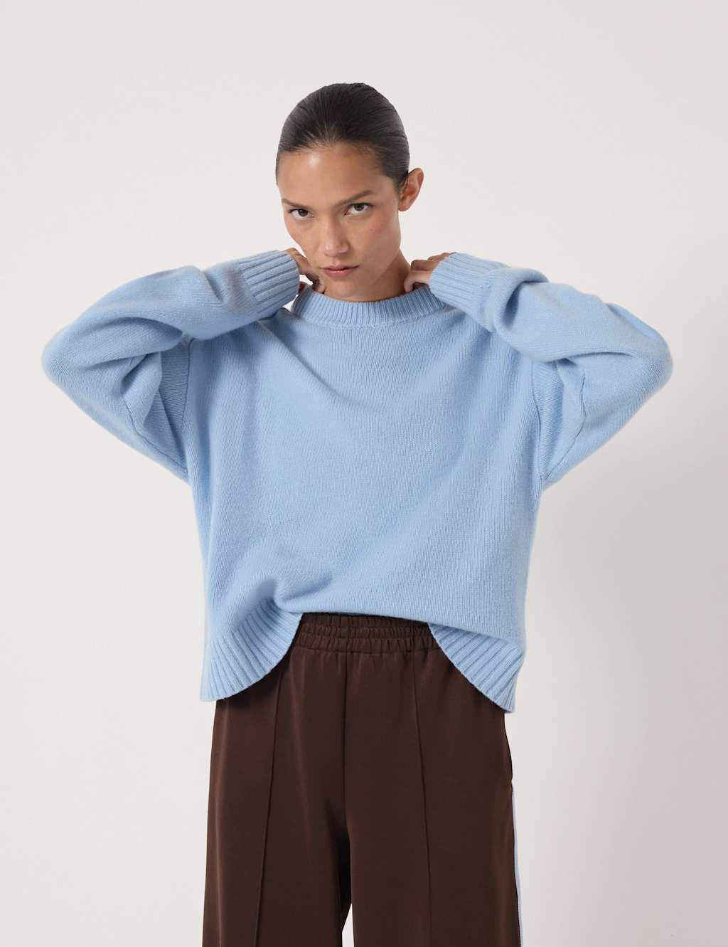 HUSH Pure Merino Wool Crew Neck Jumper Light Blue