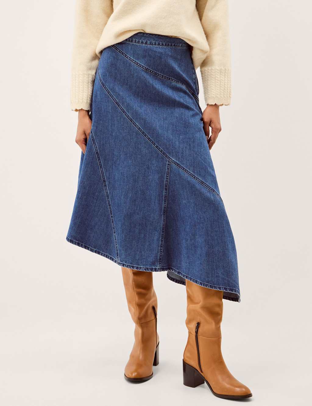 Monsoon Women's Asymmetric Denim Midi Skirt - 12 - Blue - Available at M&S