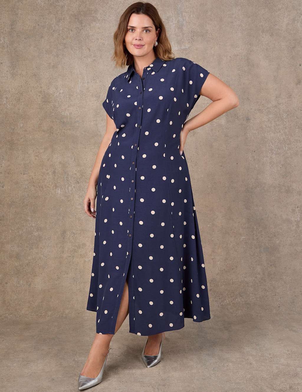 Live Unlimited London Women's Polka Dot Button Through Midaxi Shirt Dress - 24 - Navy - Available at M&S