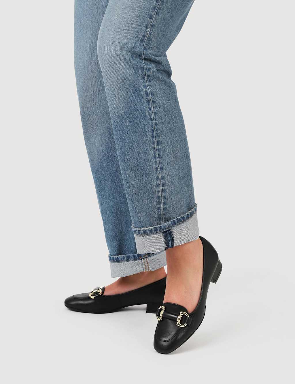 Jones Bootmaker Leather Slip On Block Heel Court Shoes Black