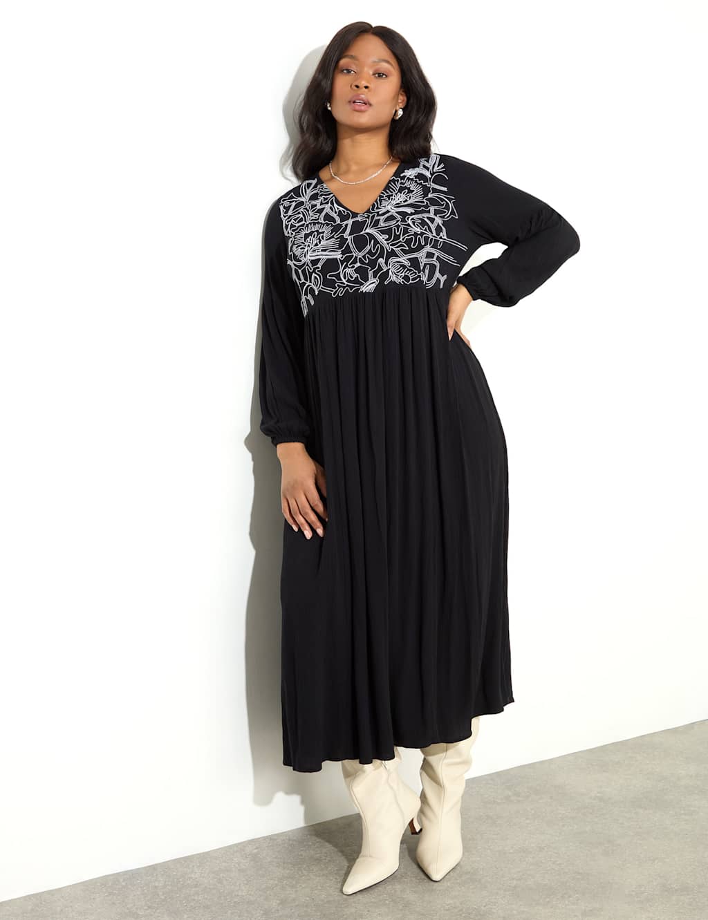 Embroidered Midaxi Smock Dress
