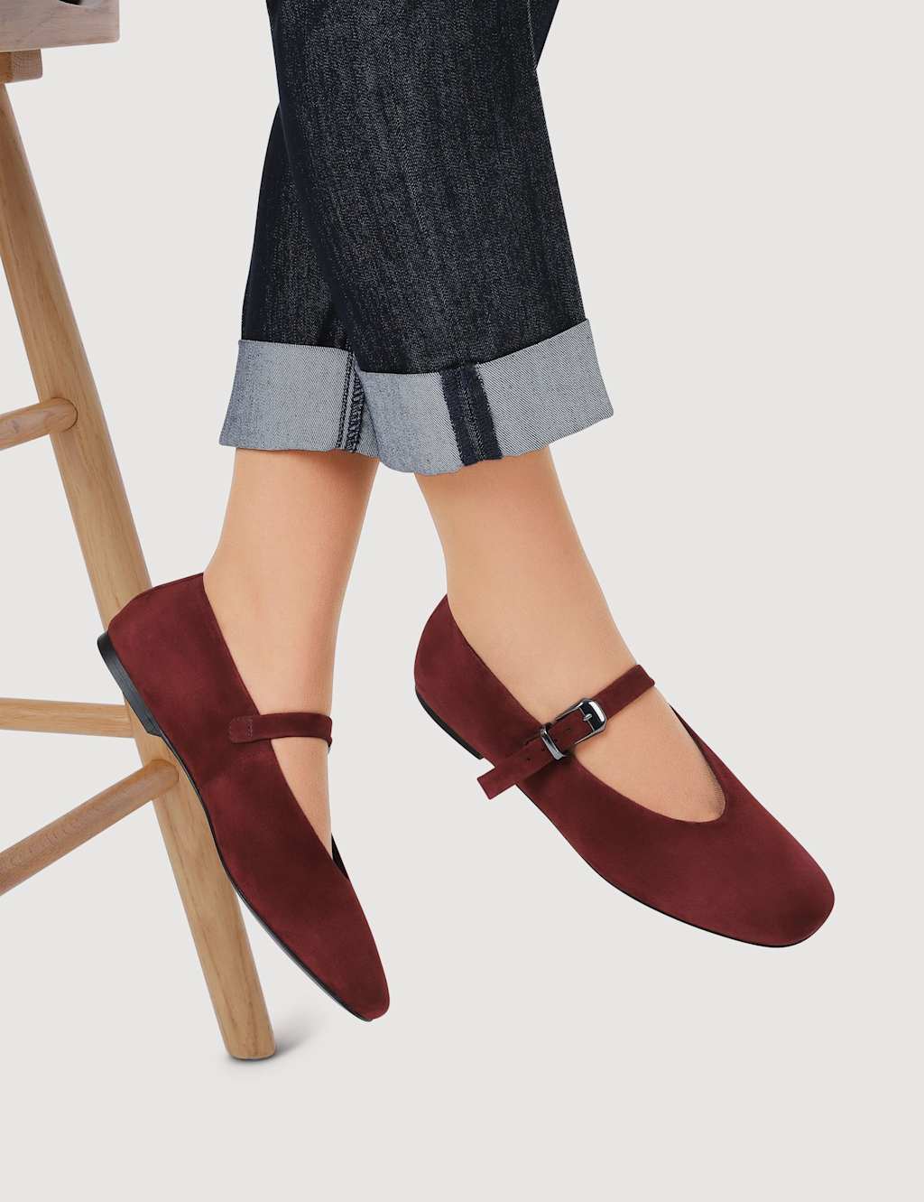 Jones Bootmaker Suede Strappy Flat Pumps Burgundy Mix