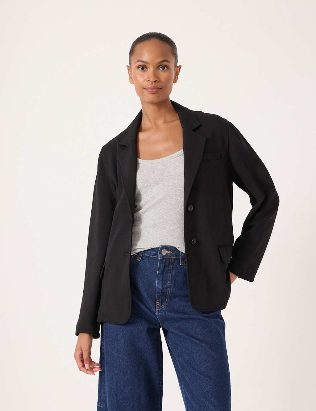 HUSH Ponte Relaxed Single Breasted Blazer Black