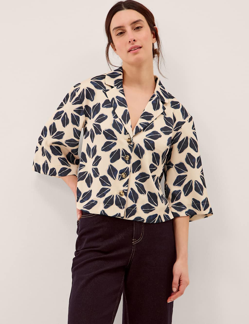Monsoon Women's Floral Revere Collar Shirt - Medium - Navy Mix - Available at M&S