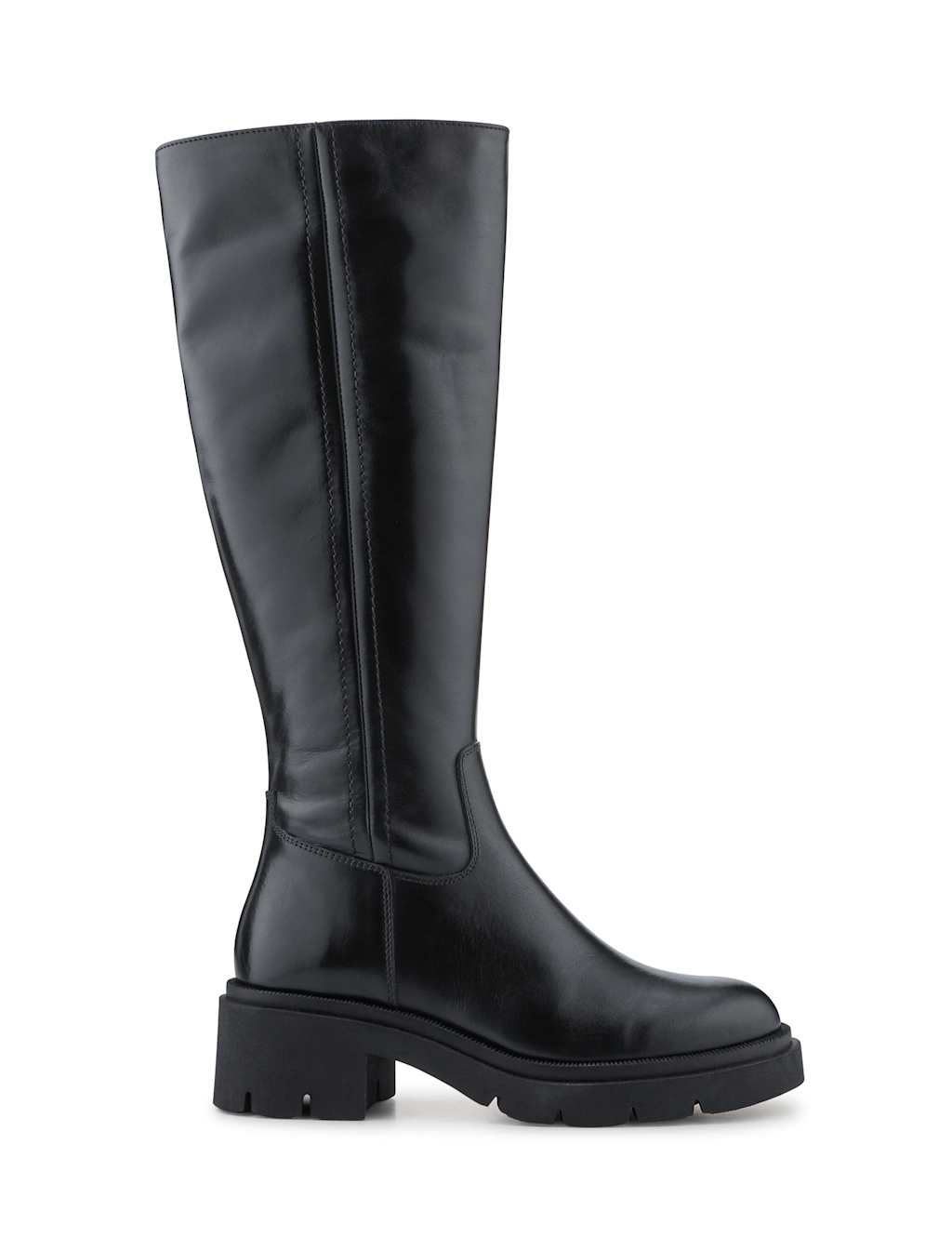 Jones Bootmaker Leather Block Heel Knee High Boots Black