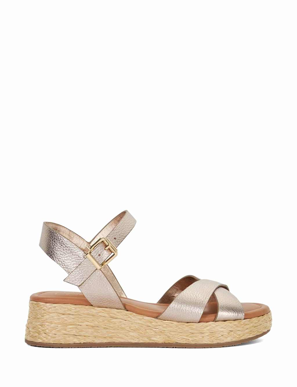 Wide Fit Leather Woven Flatform Sandals