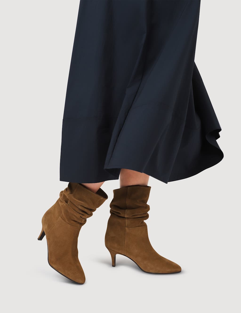 Jones Bootmaker Leather Ruched Stiletto Heel Ankle Boots Tan