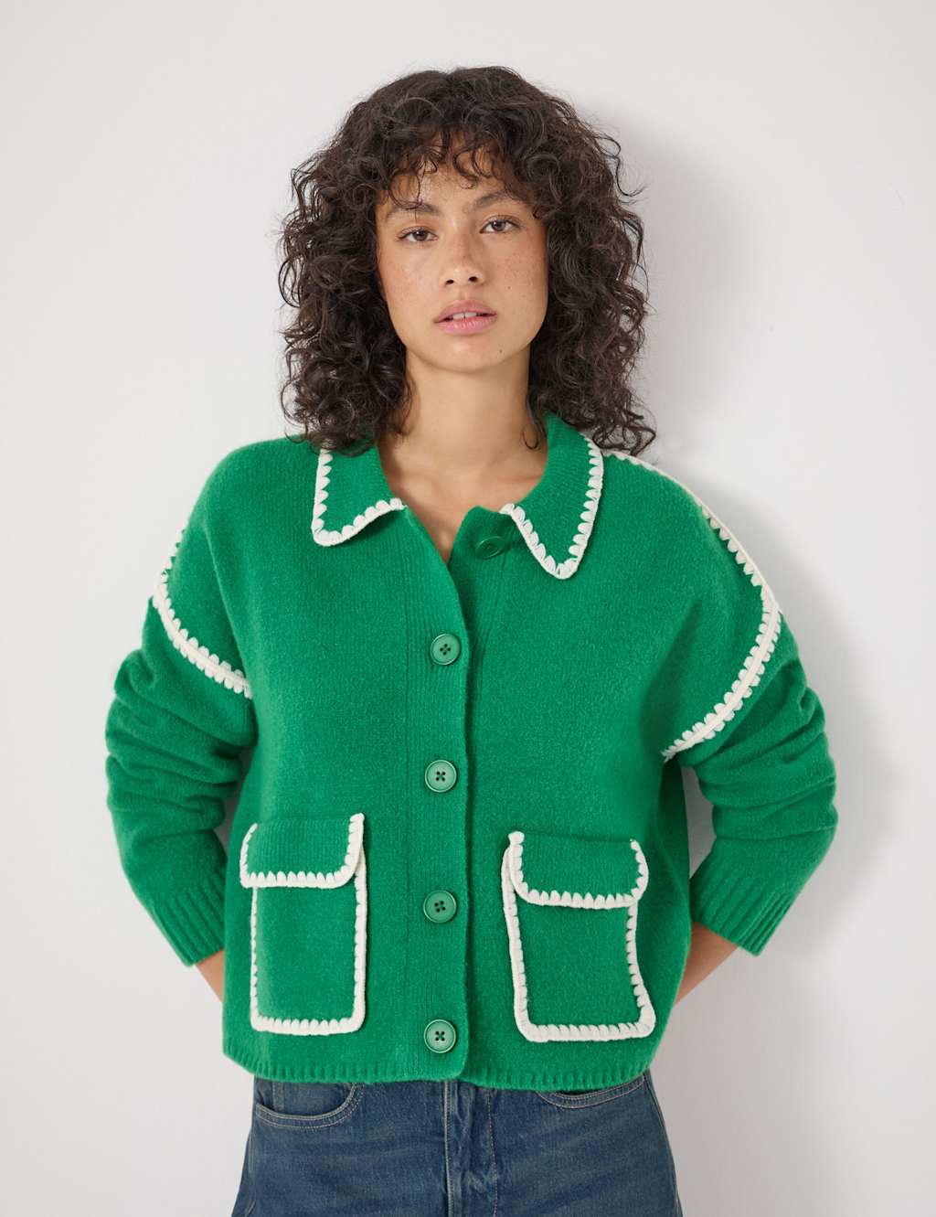 HUSH Textured Collared Shacket with Wool Green