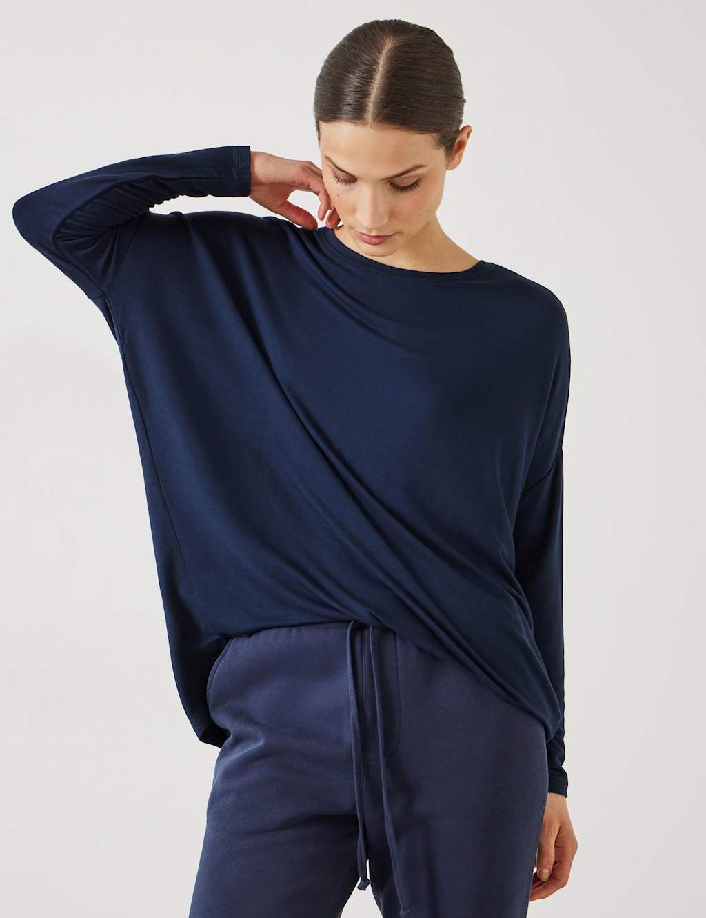 HUSH Jersey Wide Batwing Sleeve Top Navy
