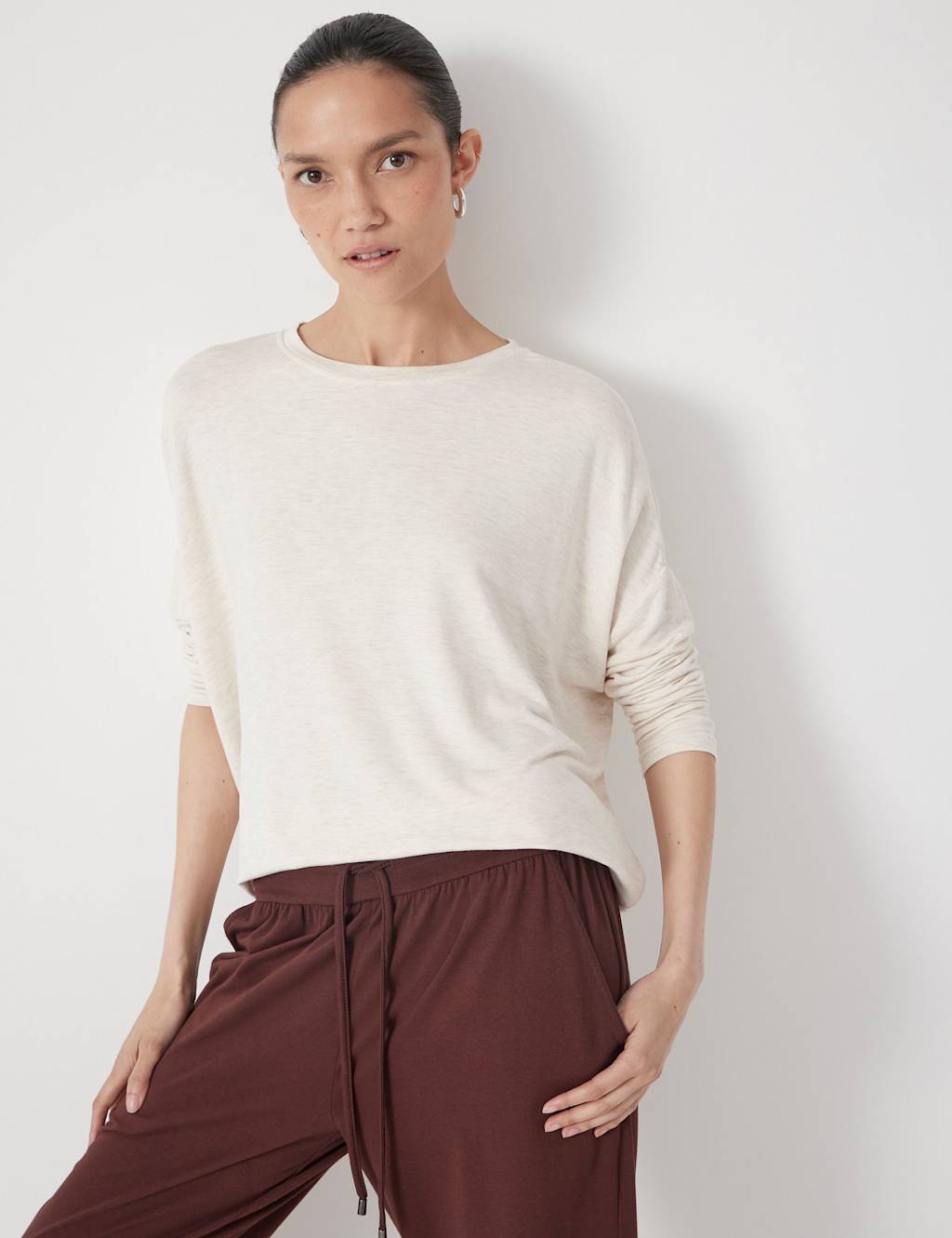 HUSH Jersey Wide Batwing Sleeve Top Oatmeal