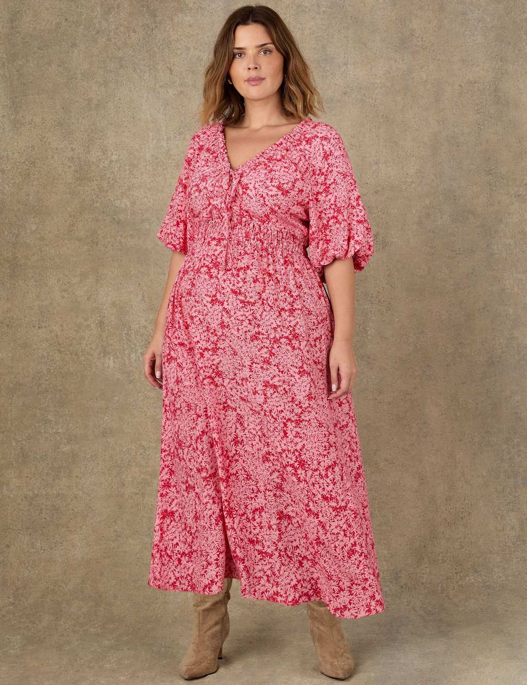 Live Unlimited London Women's Floral V-Neck Maxi Waisted Dress - 18 - Pink Mix - Available at M&S
