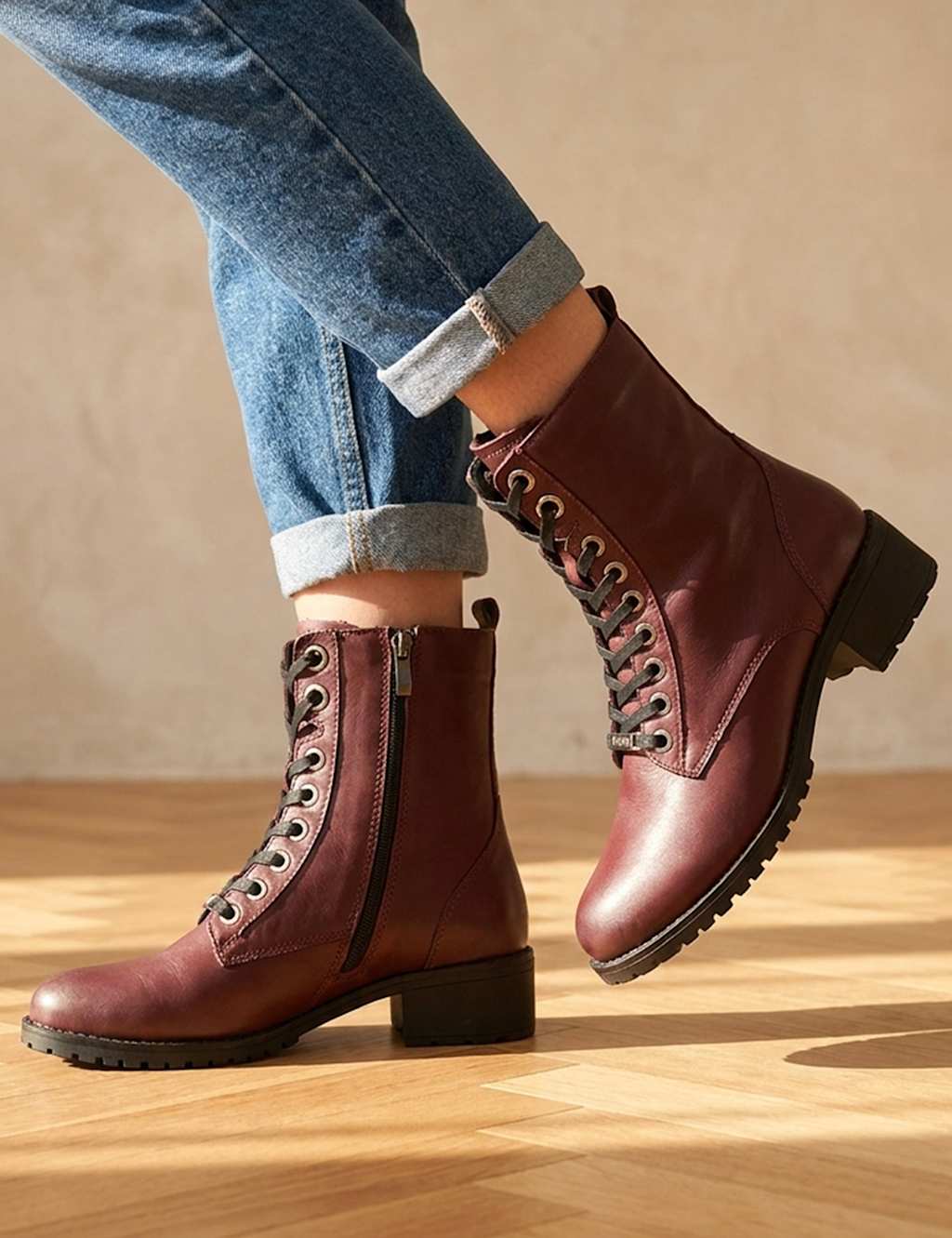 Jones Bootmaker Women's Leather Block Heel Ankle Boots - 4 - Burgundy - Available at M&S