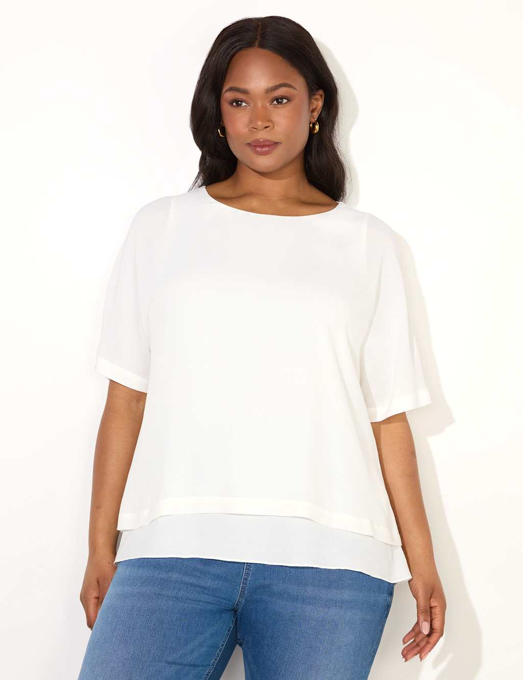 Live Unlimited London Woven Overlay Top Ivory